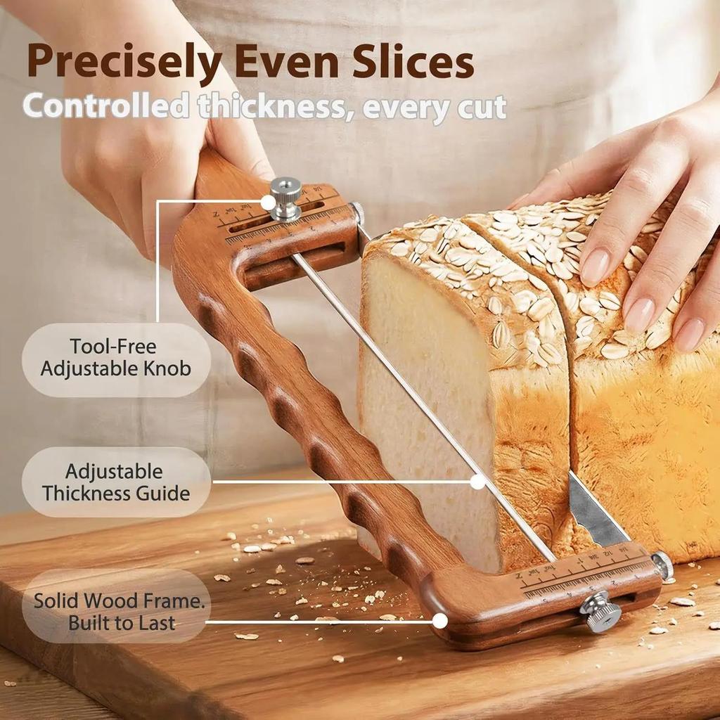 Bread Slicer Ambidextrous Wooden Adjustable Serrated Bow Cutter Eco-Friendly Serrations for Baking Bagels Bakeware 1
