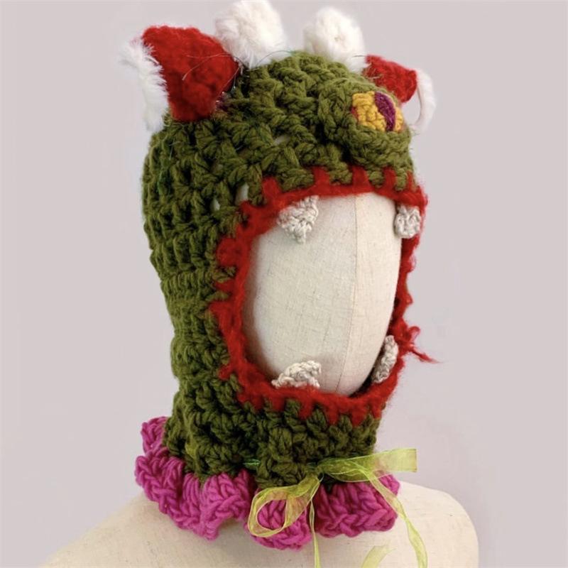 New Handmade Crocheted Striped Mixed Color Cat Ear Hat, Fashionable and Personalized Adult Hat