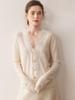 Женский кардиган свитер из кашемира и кружева с V-образным вырезом Осень/Зима 2025