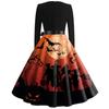 Women's Fashion Round Neck Casual Slim Fit Halloween Printed Long Sleeve Dress