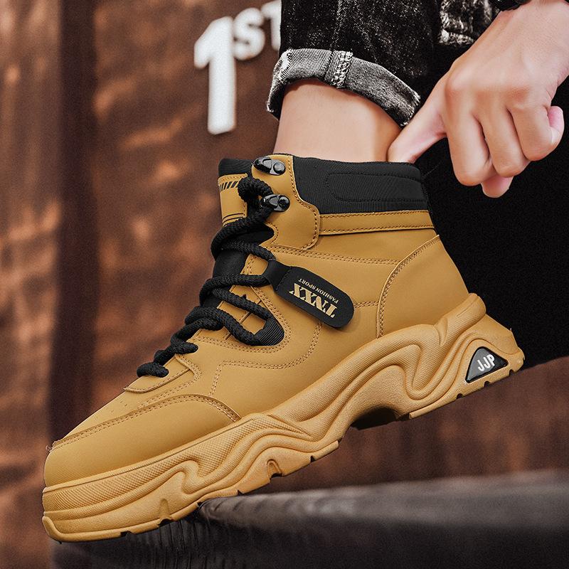 Высокие мужские ботинки, новые весенние и осенние спортивные ботинки на толстой подошве, повседневные ботинки Martin, мужские ботинки со шнуровкой, увеличивающие высоту, короткие ботинки