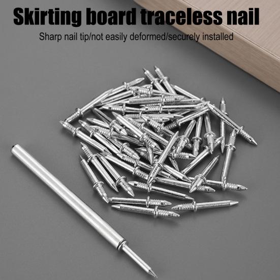 100 шт. Двухголовые гвозди Легкая установка Двухсторонние бесшовные гвозди для плинтуса со специальным инструментом-рукавом