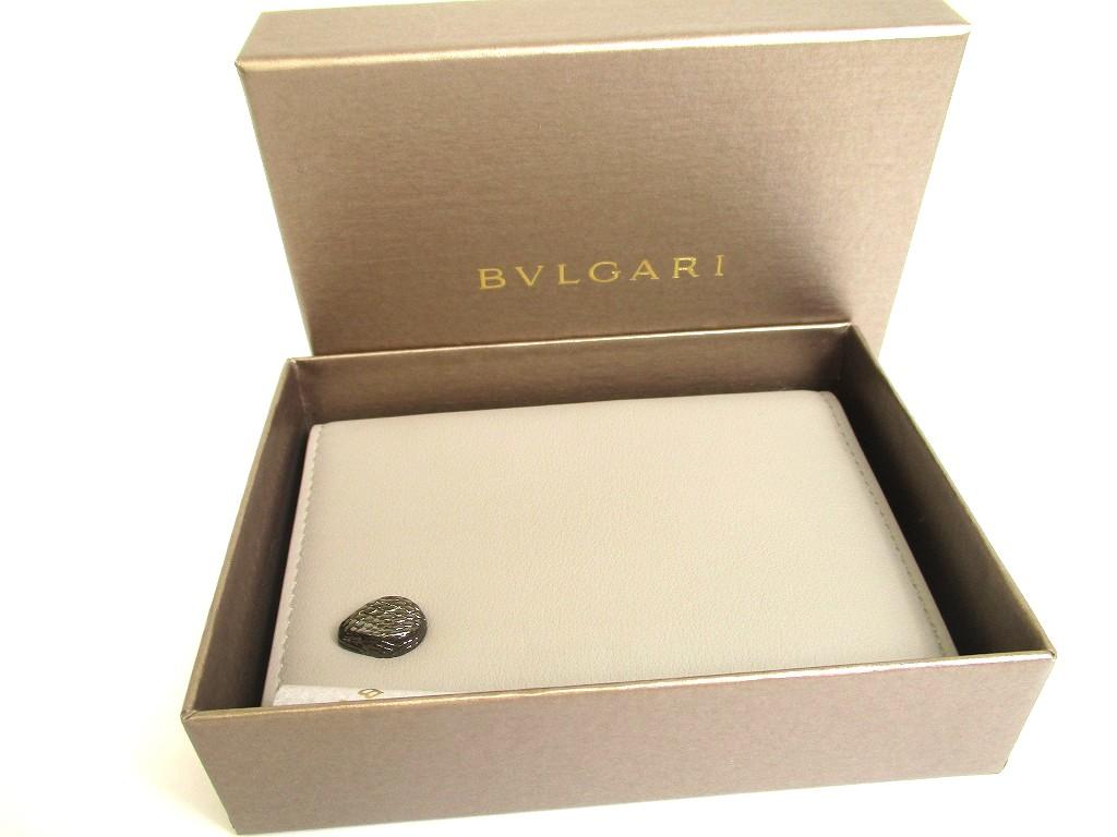Оригинальный BVLGARI Serpenti Forever Серо-бежевый кожаный визитница держатель для кредитных карт #a693 Восстановленный
