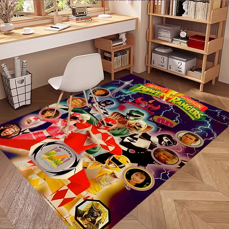 Mighty Morphin Power Rangers Print Rug, Washable Floor Carpet, For Entryway Dorm Laundry Room Office Study, Home Decor Birthday Christmas Gift