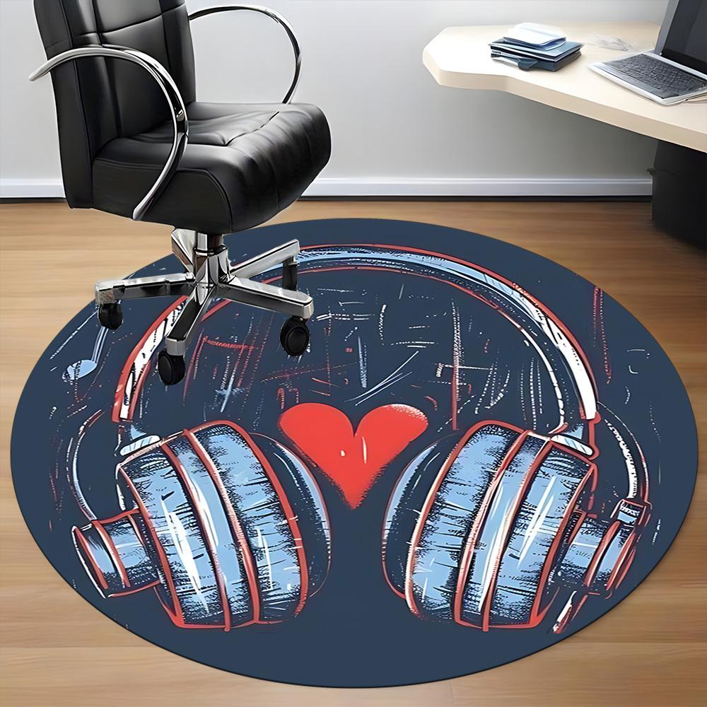 1pc Music Love Office Round Area Rug, Indoor Mat Suitable ForOffice, Under Office Chairs Bedroom Living Room Home Decor, Room Deco T171