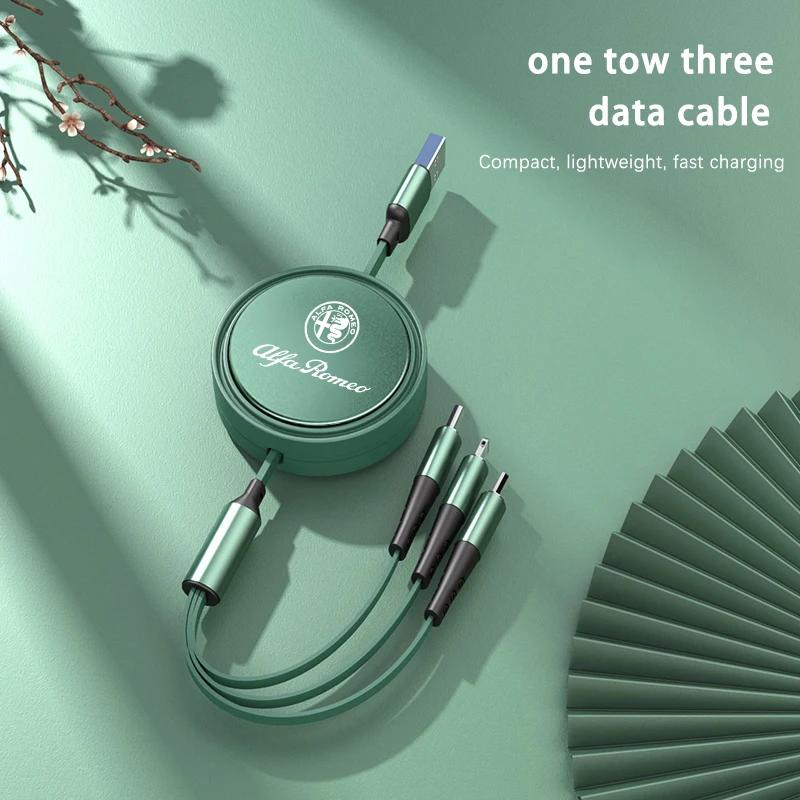 NSTJE1 3 In 1 Retractable Data USB Cable Phone Charging Cable For Alfa Romeo Giulia Stelvio Giulietta 156 159 147 Mito Tonale Brera