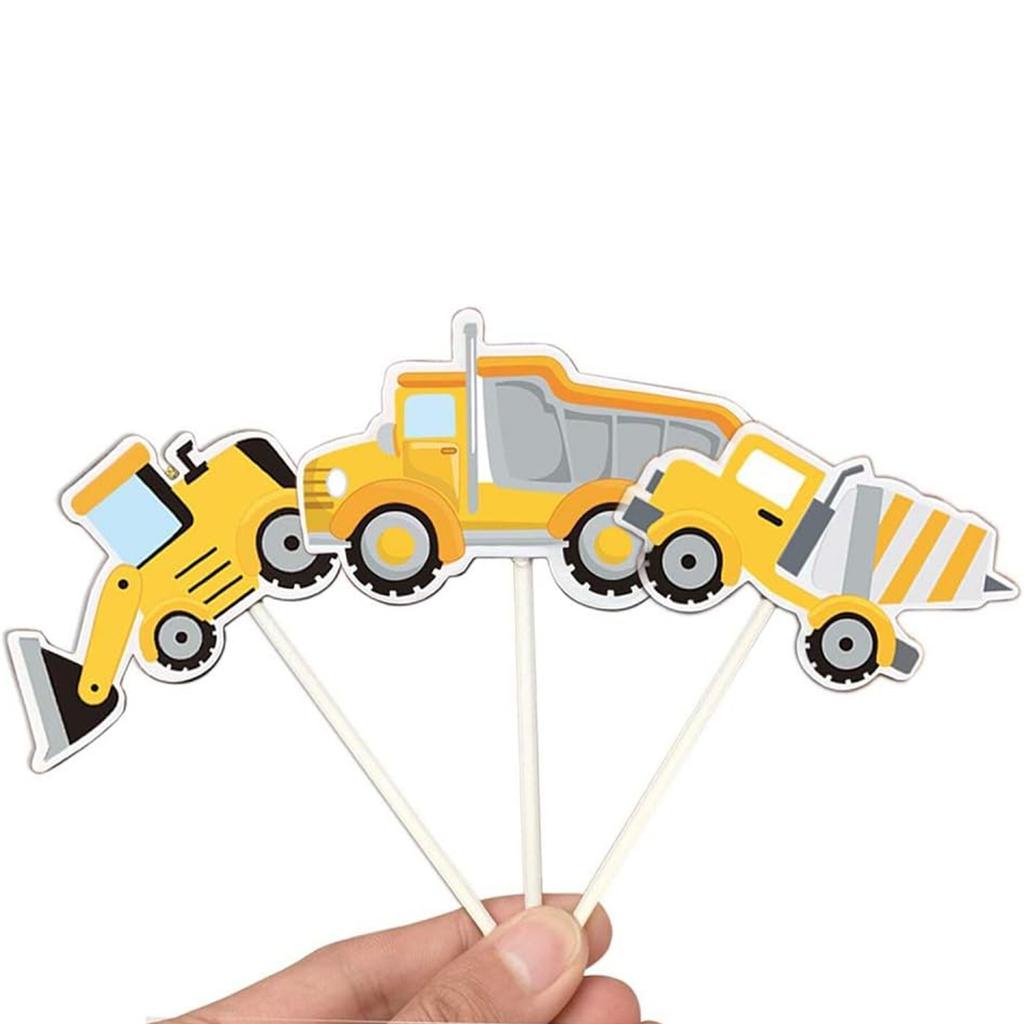 Construction Cupcake Toppers Picks Dump Truck Excavator Tractor Cake Toppers for Kids Birthday Baby Shower Party Decorations