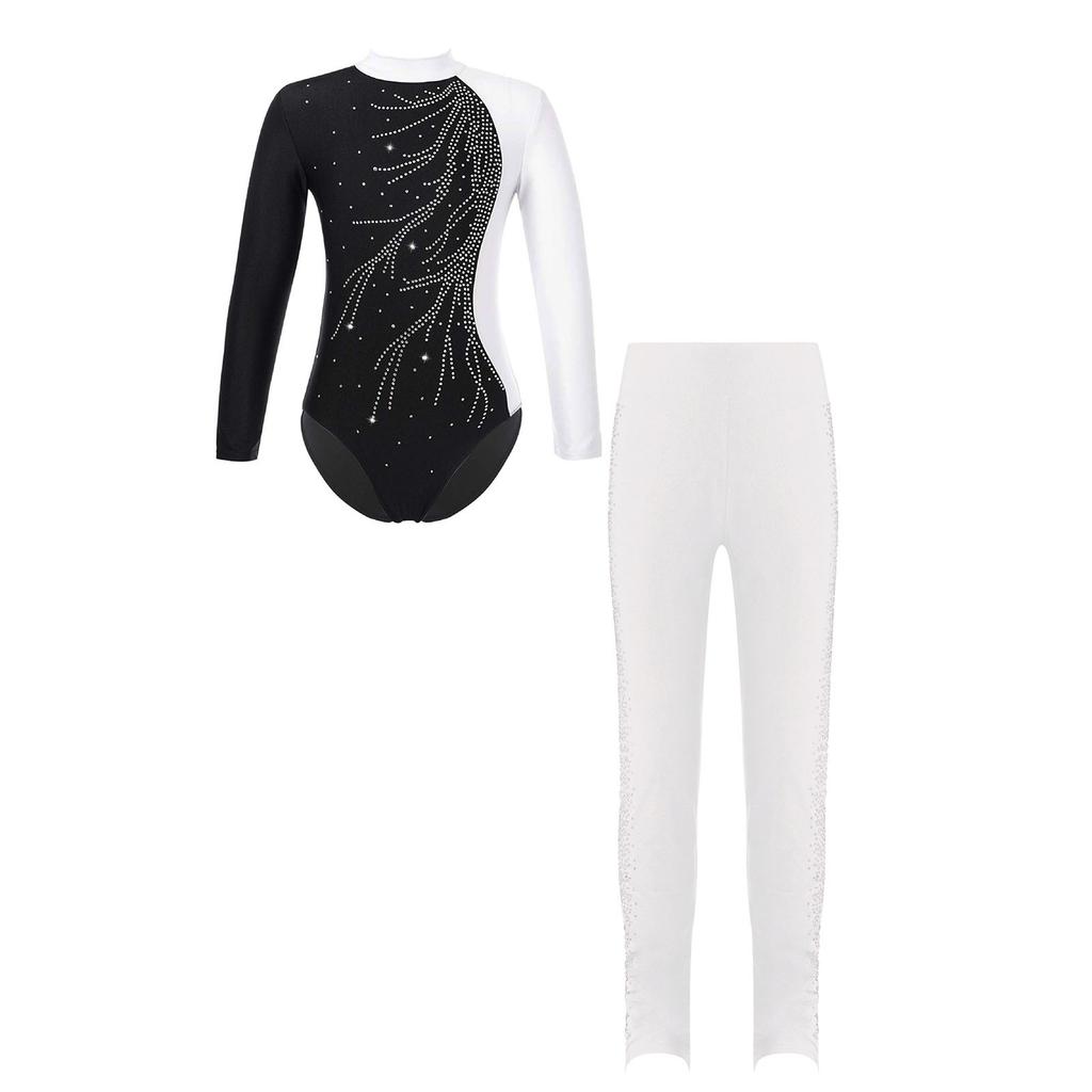 Детская одежда для девочек с длинным рукавом для балета, гимнастический купальник, танцевальный костюм для соревнований по фигурному катанию с брюками
