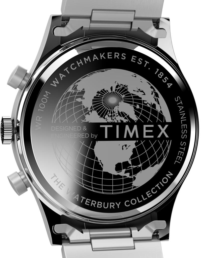 Timex Men's Waterbury Traditional 42mm Watch - Black Strap Silver Tone Dial Stainless Steel Case, Stainless Steel/Blue/Stainless Steel. , classic