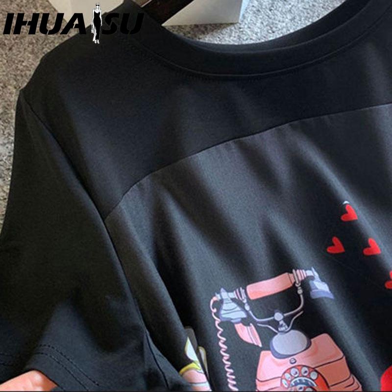 IHUASU Женское платье больших размеров А-силуэта свободного покроя, черное длинное платье-футболка, шелковистое, удобное