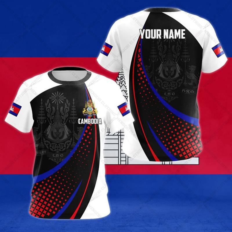 Custom Name Summer Casual Cambodia Flag Graphic T-shirts Cool Men's Fashion Jersey Soft Short Sleeve Tops Fast Dry Sportswear