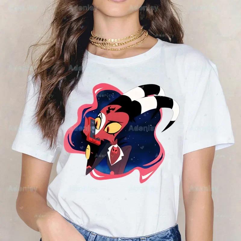 Мультяшные футболки Helluva Boss Женские летние графические футболки Смешные футболки для женщин Футболки с круглым вырезом Топы Харадзюку