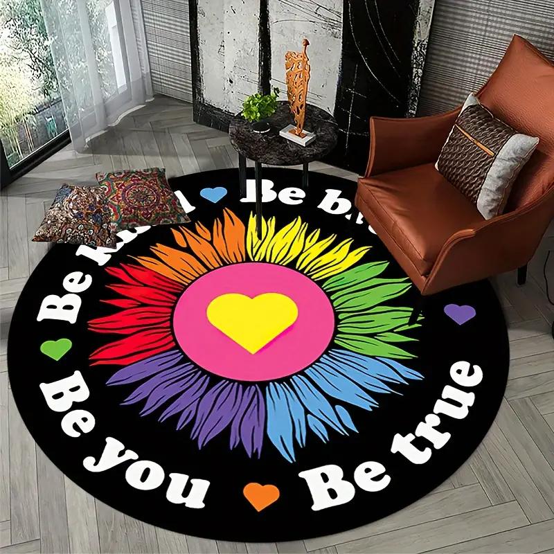 Rainbow Color Flower Carpet For Home Decoration, Non-Slip And Stain-Resistant Floor Mat For Living Room And Bedroom