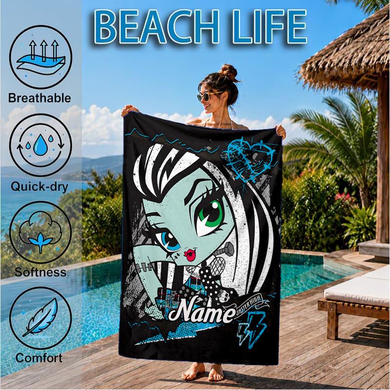 Custom Name Monster High Winter Fantasy Beach Towel Microfiber Beach Towel, Lightweight and Quick-Dry, for Summer Travel, Swimming Pool Gift