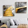 Абстрактная золотисто-желтая картина на холсте с мостом, промышленные постеры для декора гостиной, серая настенная живопись, украшение, фреска