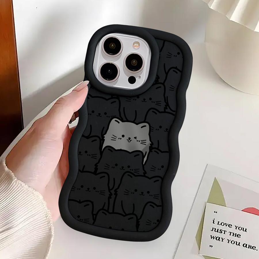 Чехол для iPhone 11 15 Plus 13 14 8 XR 16 Pro Max 17 Air 12 Мягкая накладка на телефон Мультяшный милый кот