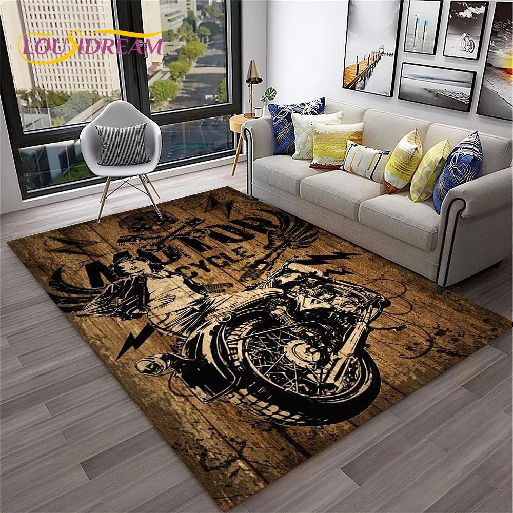 Vintage Motorcycle Retro Carpet Rug for Home Living Room Bedroom Playroom Sofa Doormat Decor,Kid Area Rug Non-slip Floor Mat