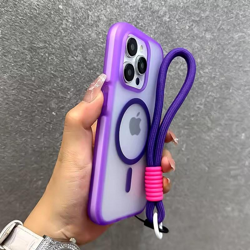 Для Magsafe Матовый Магнитный Чехол Candy Для iPhone 16 Pro Max 15 14 13 12 Ремешок На Запястье Кистевой Ремешок Прозрачный Желейный Бампер Чехол