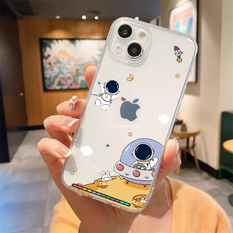 Космонавт милый роскошный прозрачный мягкий чехол для телефона iPhone 15 14 13 12 11 Pro Max XS X XR 7 8 Plus противоударный чехол Fundas