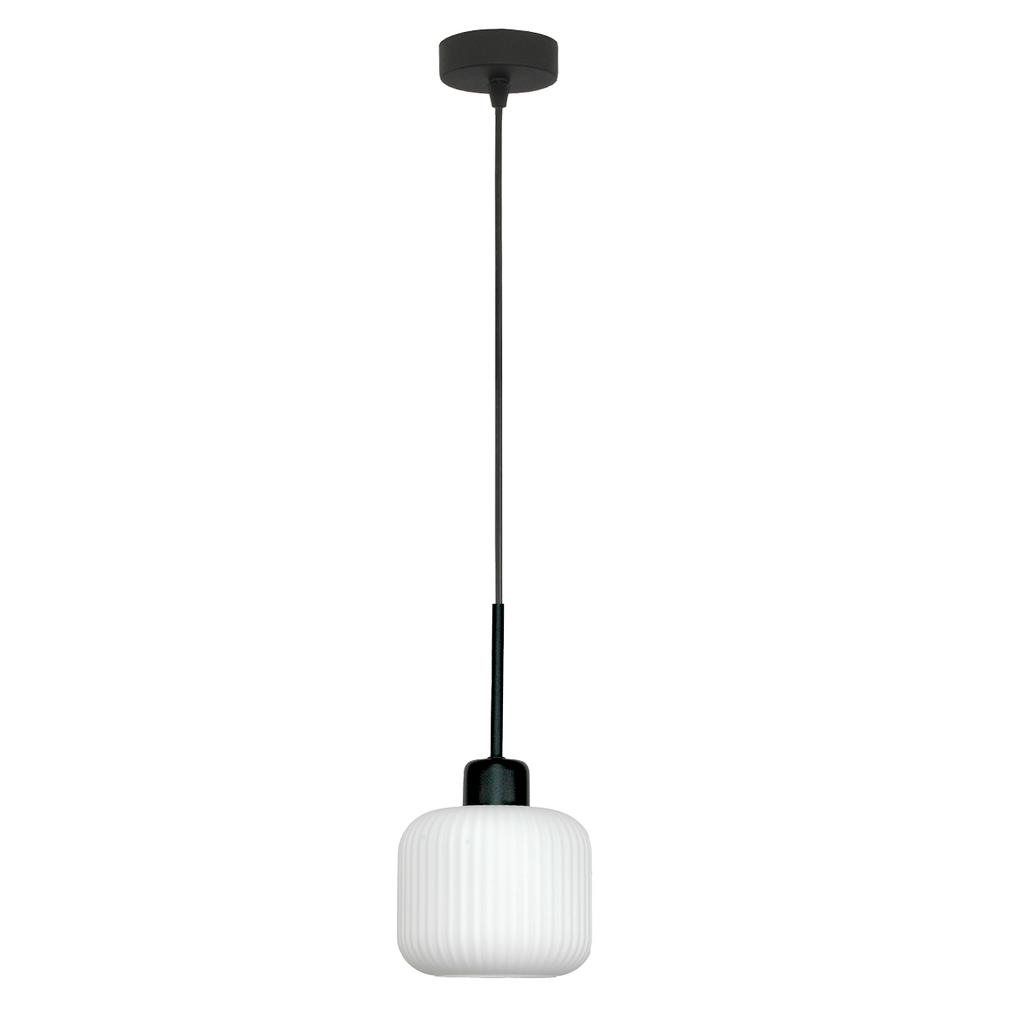 Lampa sufitowa wisząca czarna klosz szklany biały beka bianco 14-965