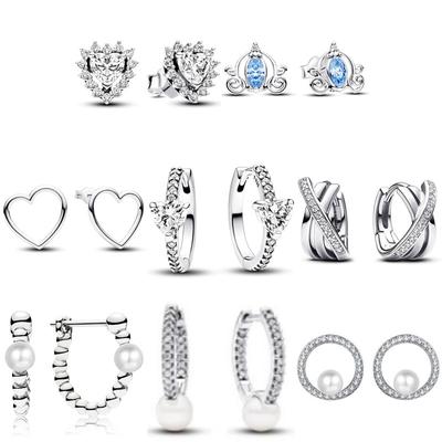 Серьги-кольца из стерлингового серебра S925 с элегантными жемчужными сердечками Halo и кристаллами, оригинальные ювелирные изделия в подарок