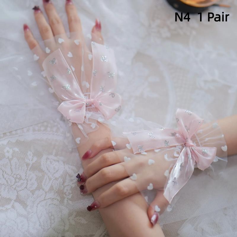 1 Pair Nail Art Tulle Photo Bow Glove Fake Pleated Cuff Manicure Photography Props Nail Tips Display Sleeve Accessories