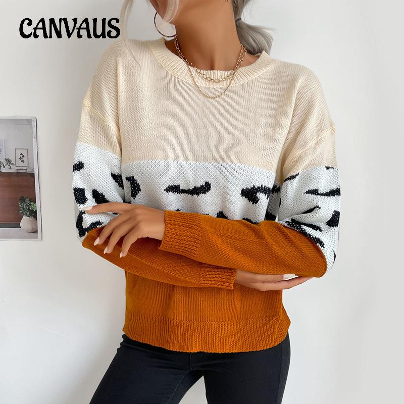 Осенне-зимний женский свитер, модный женский повседневный тонкий свитер с длинными рукавами и контрастными цветами