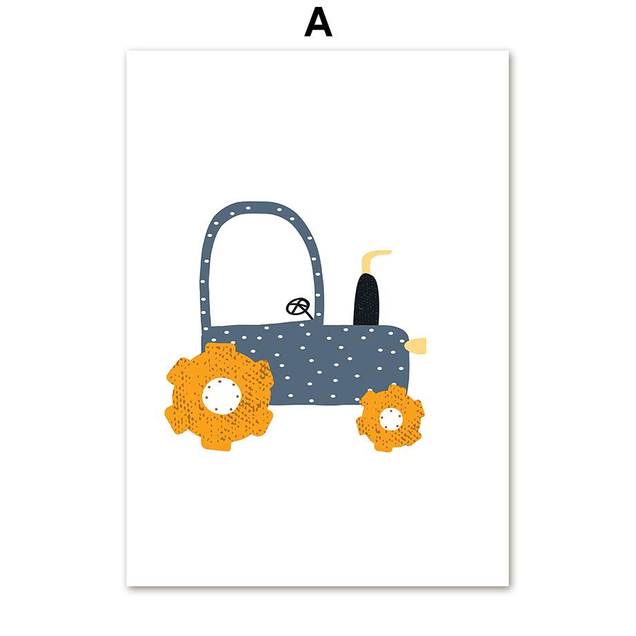 Кран Экскаватор Трактор Грузовик Алфавит Цифры Плакаты и принты Холст Картина Скандинавское настенное искусство Картины Детская комната Домашний декор