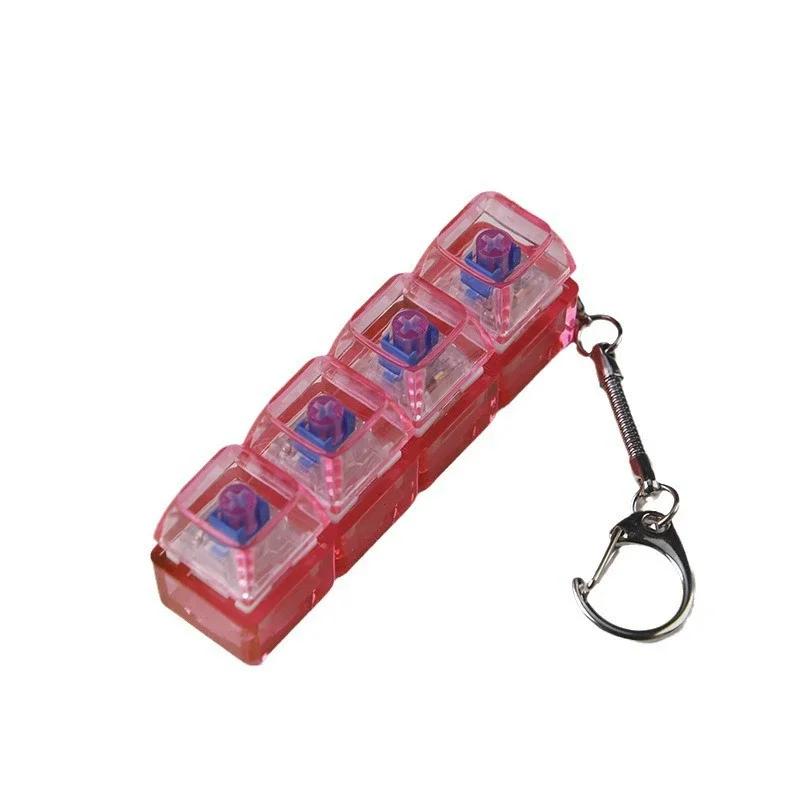 4 Keys Keyboard Fidget Toy Keychain Stress Relief Clicker Fidget Keyboard with LED, Squeeze Toy Crystal Transparent Bag Charm