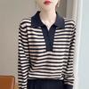Autumn Women's Fashion Lapel Striped Short Versatile Bottoming Knitwear