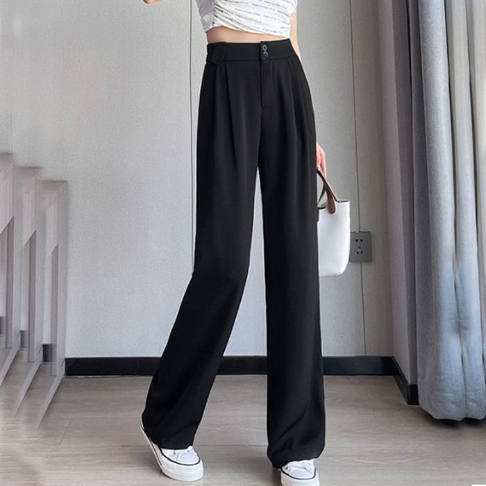 Лето-осень Широкие брюки с эластичной резинкой и высокой талией Свободные прямые повседневные брюки Женские уличные черные брюки Харадзюку Женские брюки