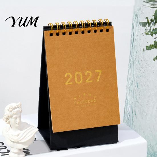 Stationery for Daily Tasks 2027 Desk Calendar, Standing Flip Desktop Minimalist Gold Foil Cover Professional Appointment Calendar Monthly Planner,