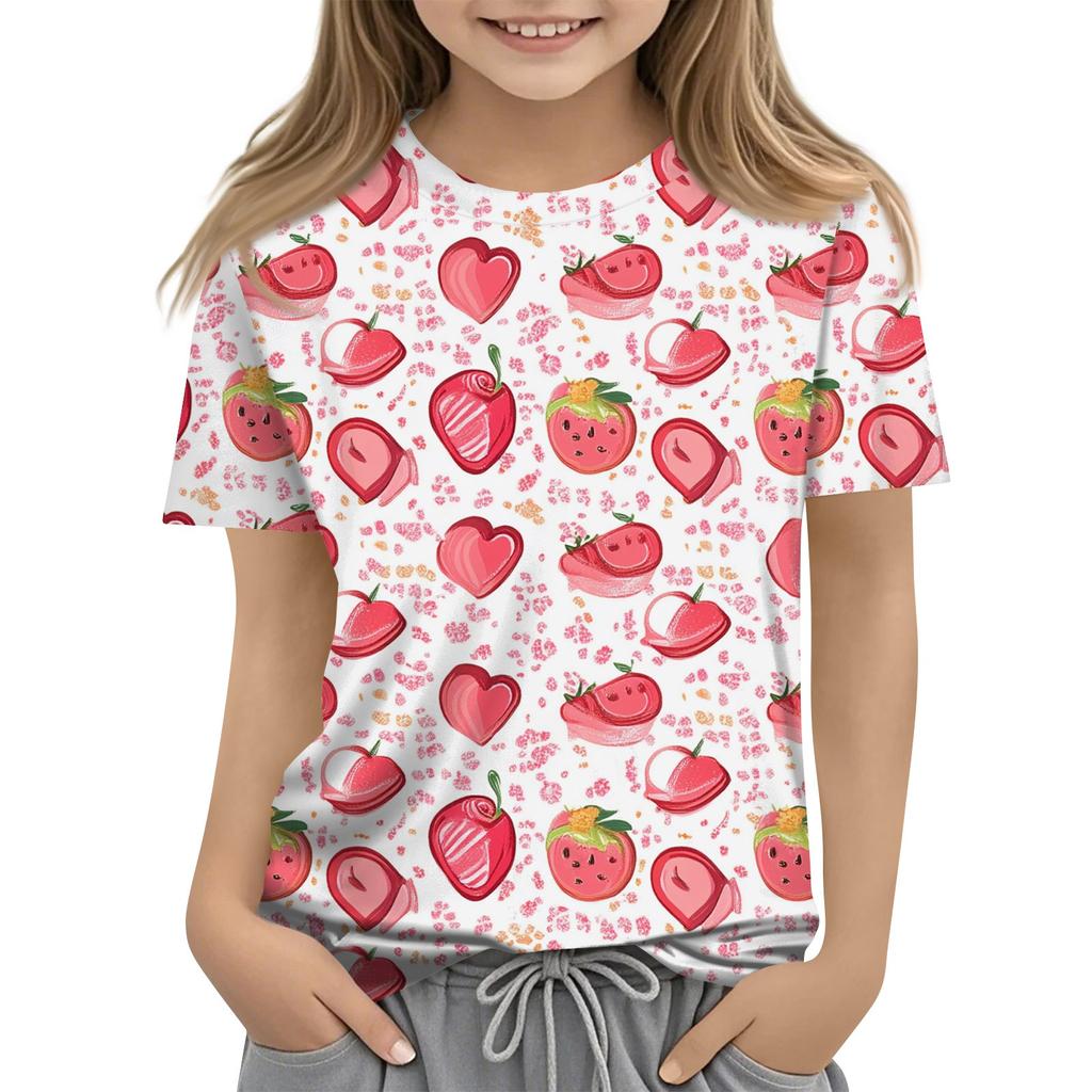 Children's Fashion Casual Short Sleeve Plant Printed Round Neck T-Shirt Top