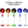 200 Pcs Led Diode, 3mm 5mm Clear LED Light Emitting Diodes Bulb LED Lamp Red Green Blue Yellow White, for Science Experiment