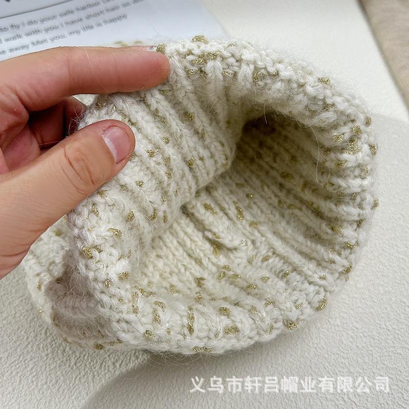 Snowflake point flanged wool hat women's autumn and winter warm knitted hat vertical strip headgear versatile cold hat