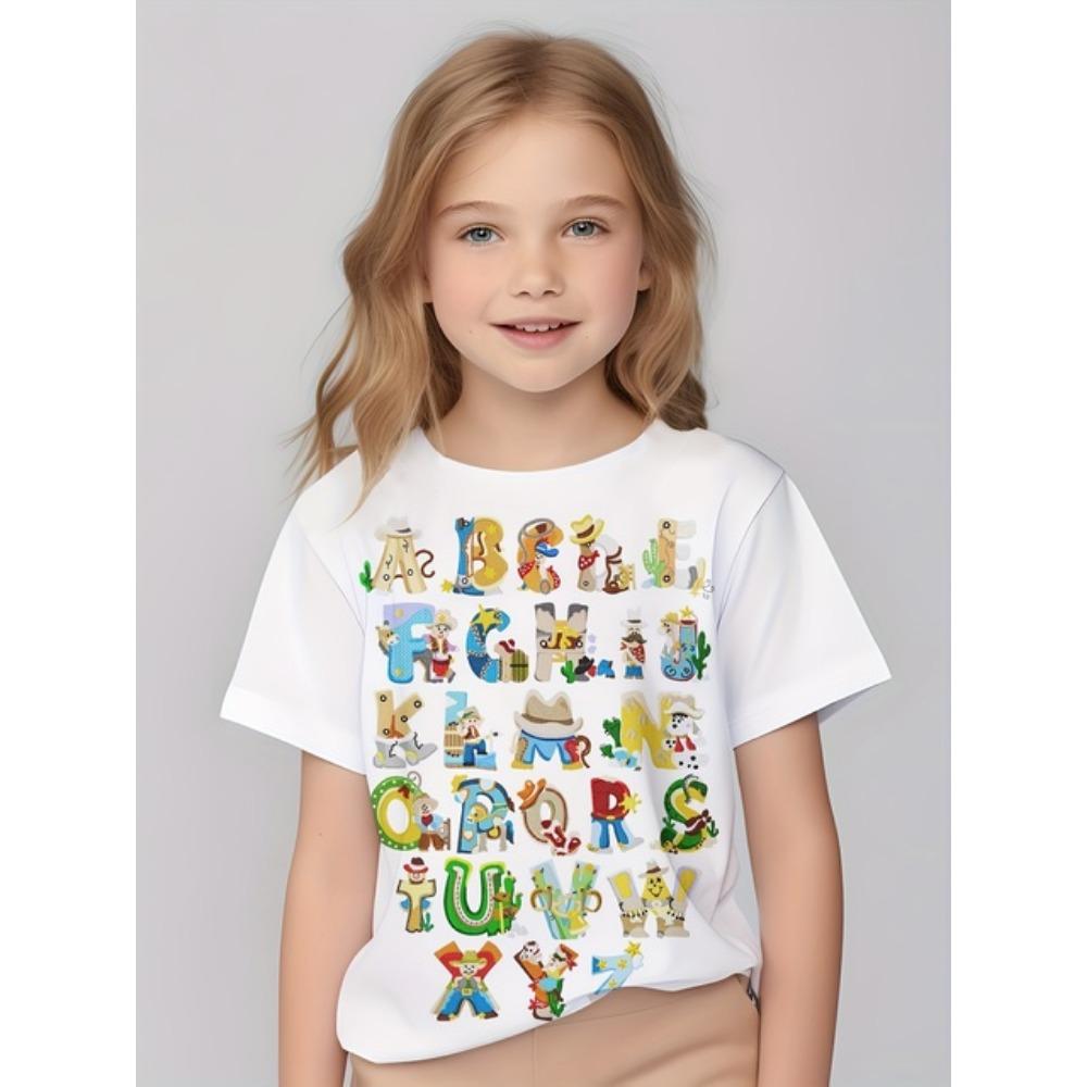 Детская одежда Футболки для девочек Детские футболки с коротким рукавом Милый узор с принтом Повседневная одежда для девочек Детская летняя одежда Топы