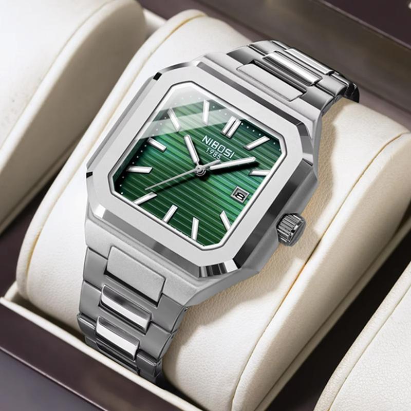 Светящиеся квадратные мужские часы Водонепроницаемые деловые мужские часы Нержавеющая сталь Кварцевые Роскошные мужские часы