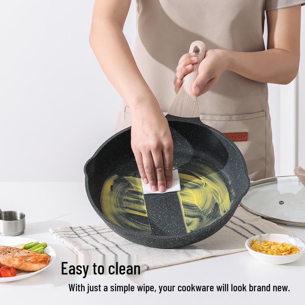 Сковорода с плоским дном и антипригарным покрытием для жарки стейков, омлетов, блинов, завтраков, блюд вок, а также для газовых и индукционных плит.