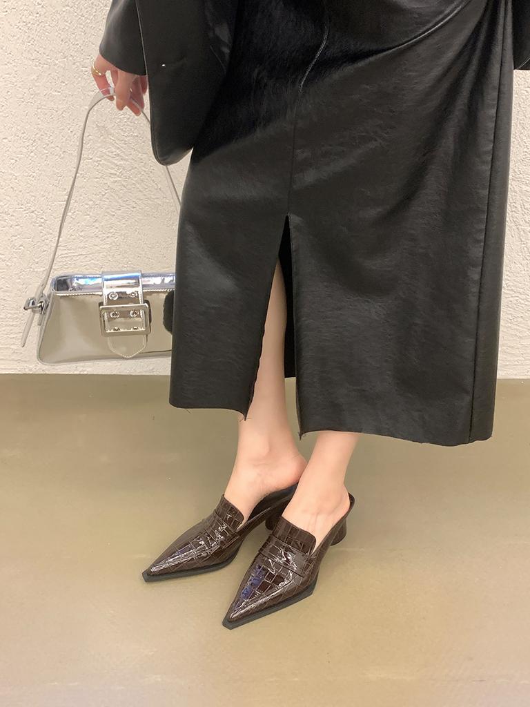 Мода Модные женские тапочки с острым носком Туфли на высоком каблуке Черные Коричневые Серебряные Летние туфли на открытом воздухе Туфли-мюли Женские 35-39