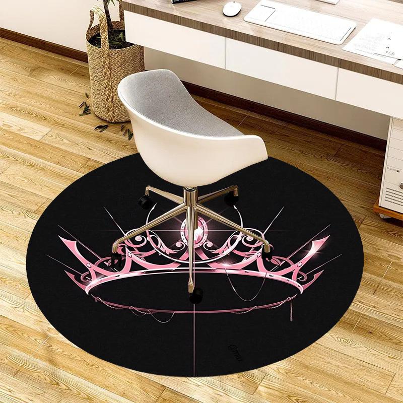 1pc Shiny Pink Tiara Round carpet, Made of Polyester,Perfect for Decorating Office Chairs, Living Rooms,fplt017