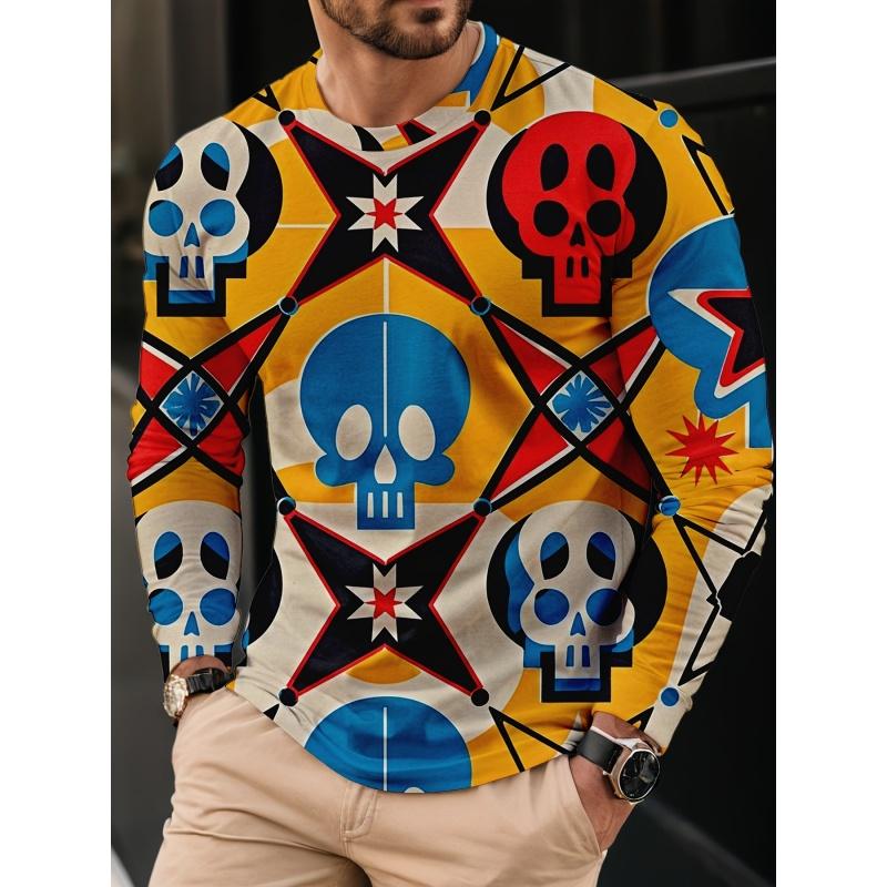 3D Printed Cool Cartoon Graffiti T Shirt For Men Skull Robot Pattern Tees Autumn Casual Long Sleeves O-Neck Tops Loose T-Shirts