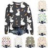 Женская мода Пасха Печатный Длинный рукав Свободный круглый вырез Толстовка Топ