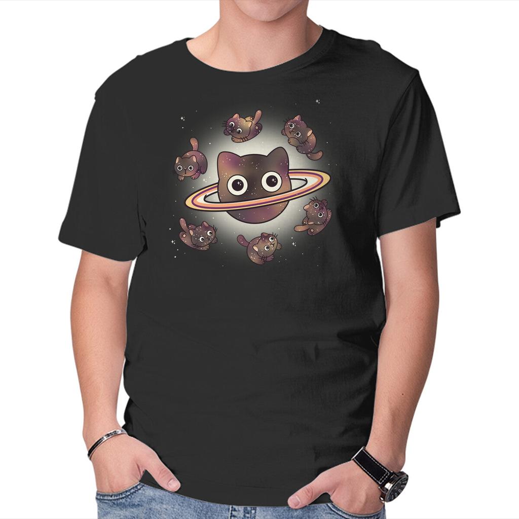 Unisex Crew Neck T-Shirt Space Galaxy Cats Graphic Short Sleeve Casual Tee