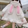 KOSY Толстовки на молнии Kawaii Женские Зимние Оверсайз Теплые Толстовки Милые Кроличьи Ушки