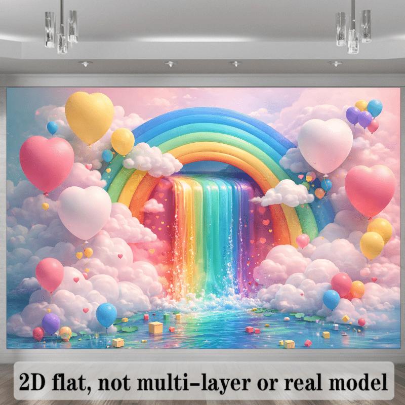 2D Flat Banner - Dreamy Rainbow Celebration Background Fabric, Polyester Material, Suitable for Home Rooms