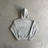 Mens Gray Hooded Zip-Up Sweatshirt Set With Graphic Print Cotton Blend Fleece-Lined Loose Fit Fall Casual Wear