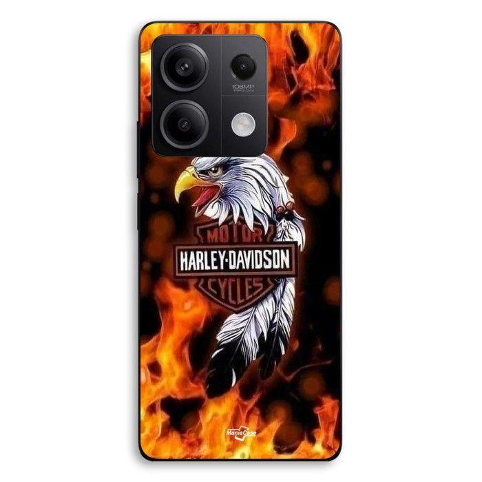 Coque de téléphone - MANIACASE - Xiaomi Redmi Note 13 5G - Silicone TPU - Aigle feu Harley Davidson - Noir