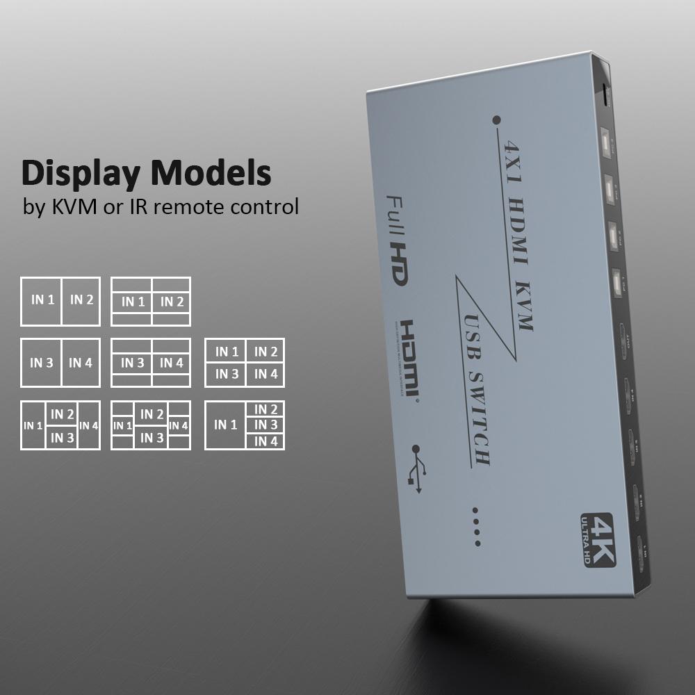 Verified Factory 4x1 2x1 8K HDMI KVM Switch 4K60 4K30 2 Port 4 Port HDMI KVM Selector Switcher PC Extended Display