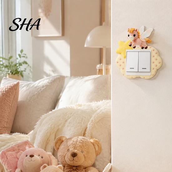 Non Marking Felt Wall Stickers 4Pcs Switch Plate Cover, Cute Pony Light Sticker, Decor for Switches Self?Adhesive Socket Protector, Home Ornament