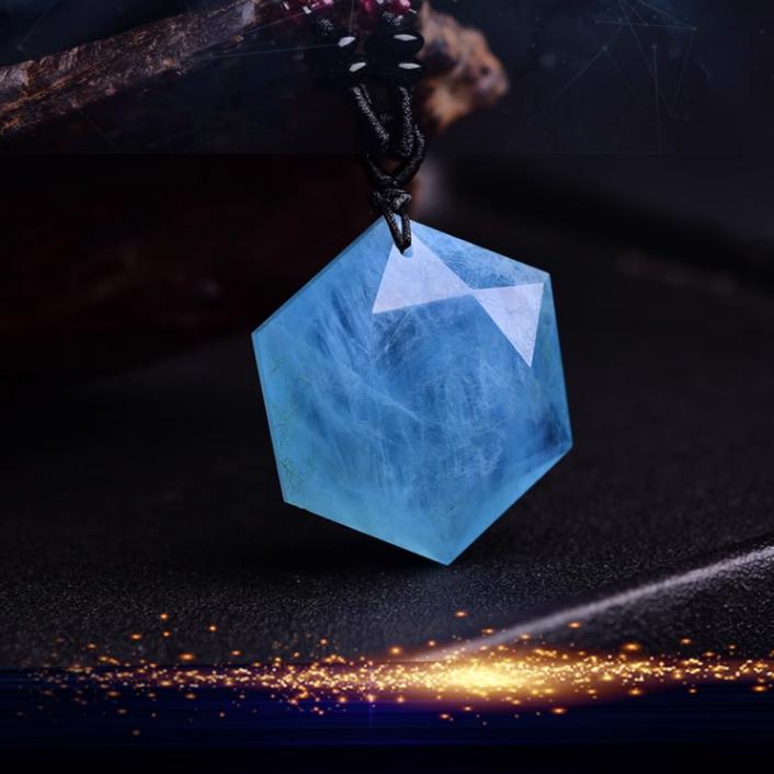 Натуральный Аквамарин Кулон-гексаграмма - Ожерелье из голубого кристалла для мужчин и женщин, Энергетический камень с аметистом, Ювелирное изделие для духовной защиты в подарок